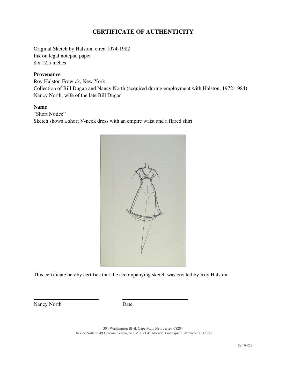 Certificate of authenticity for “Short Notice”
