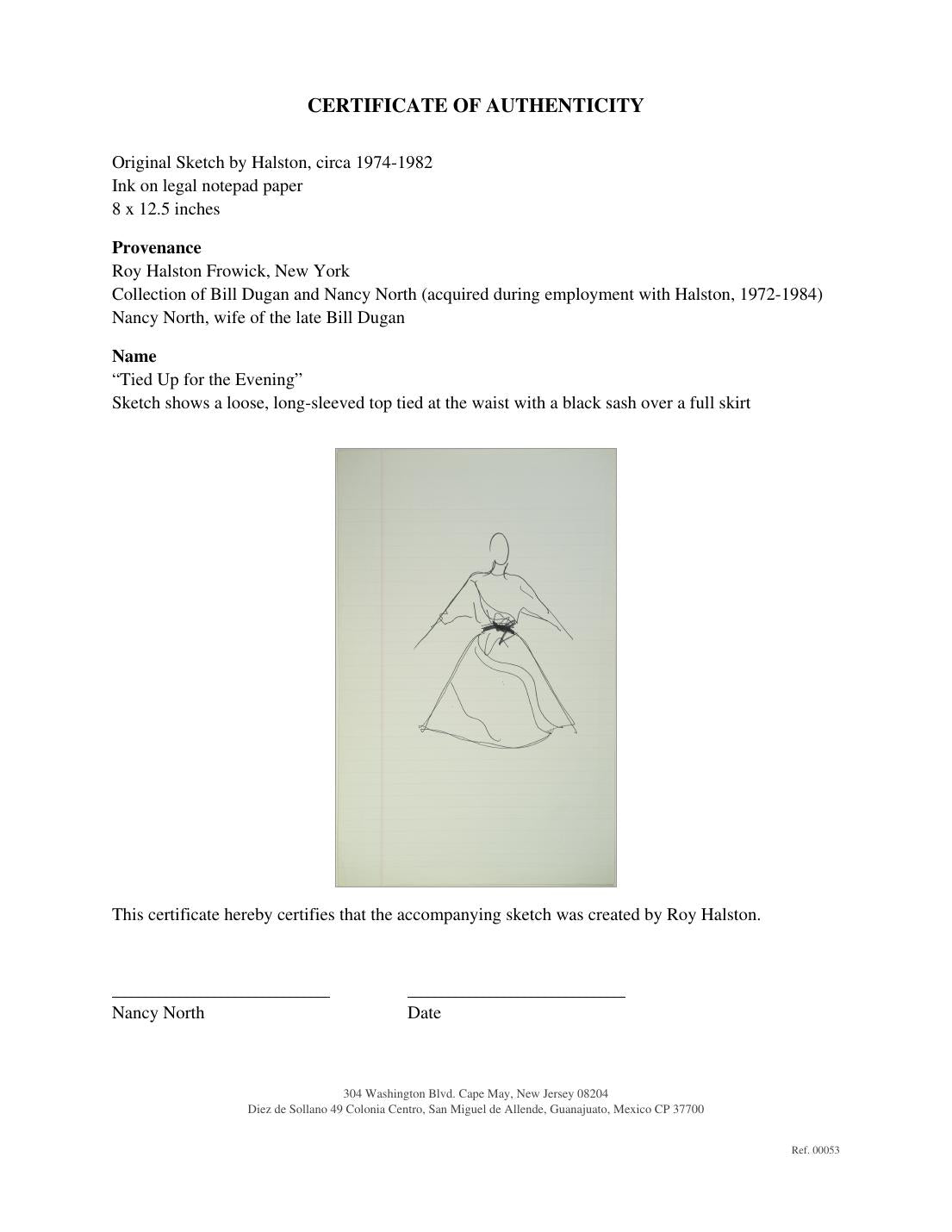Certificate of authenticity for “Tied Up for the Evening”