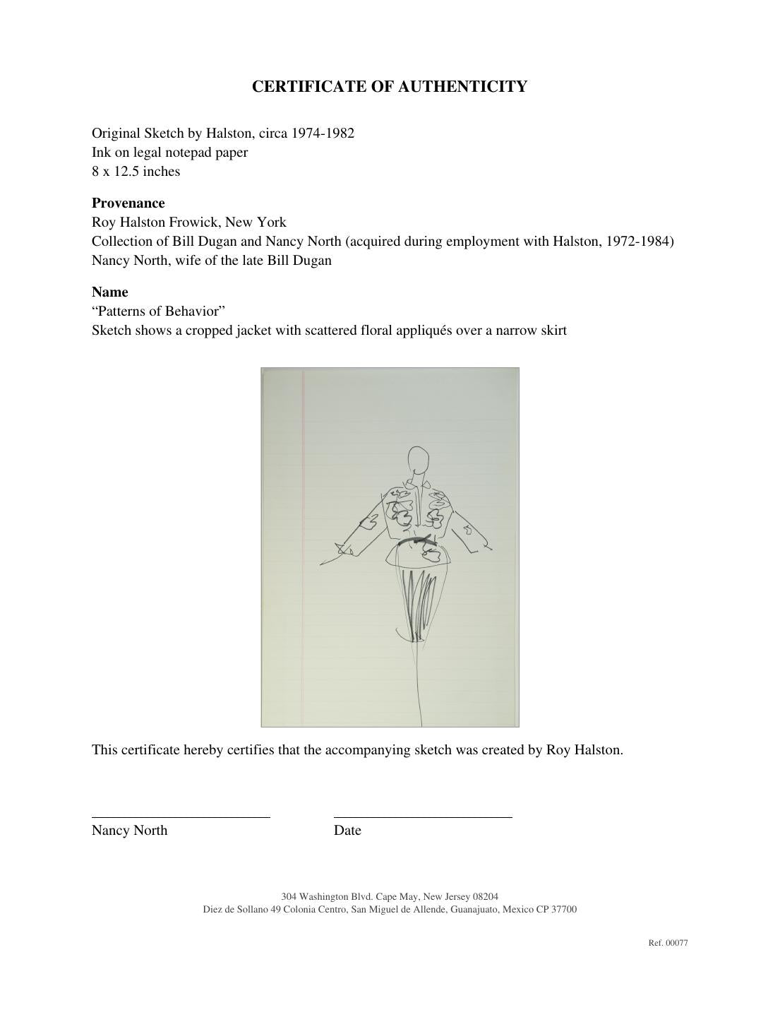 Certificate of authenticity for “Patterns of Behavior”