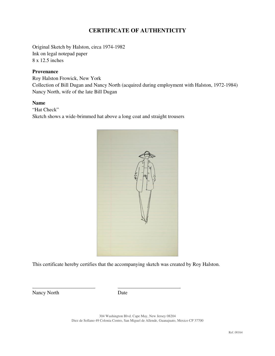 Certificate of authenticity for “Hat Check” (No. 00164)