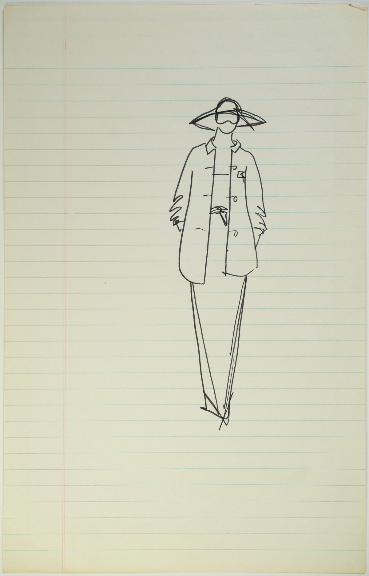 Set sketch 1 of 4: “Hat Check”, original Halston pen sketch, product number 00164