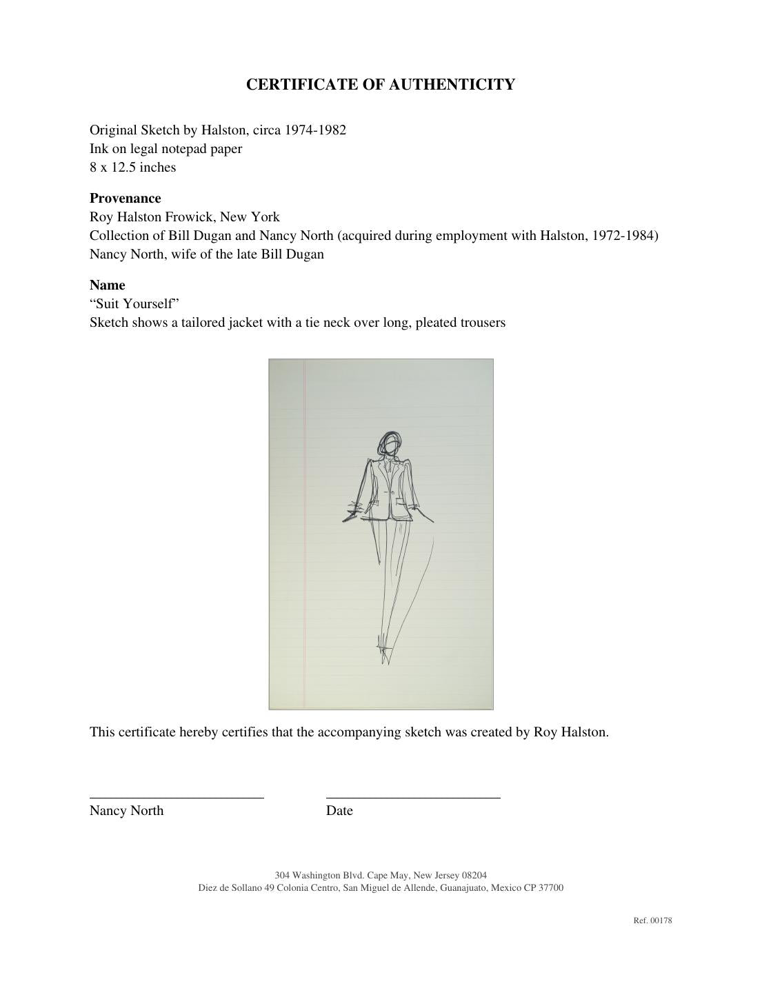 Certificate of authenticity for “Suit Yourself”