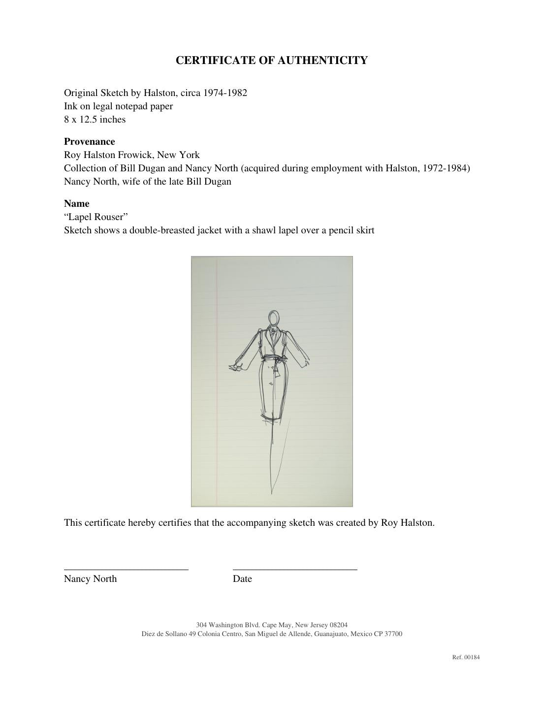 Certificate of authenticity for “Lapel Rouser” (No. 00184)