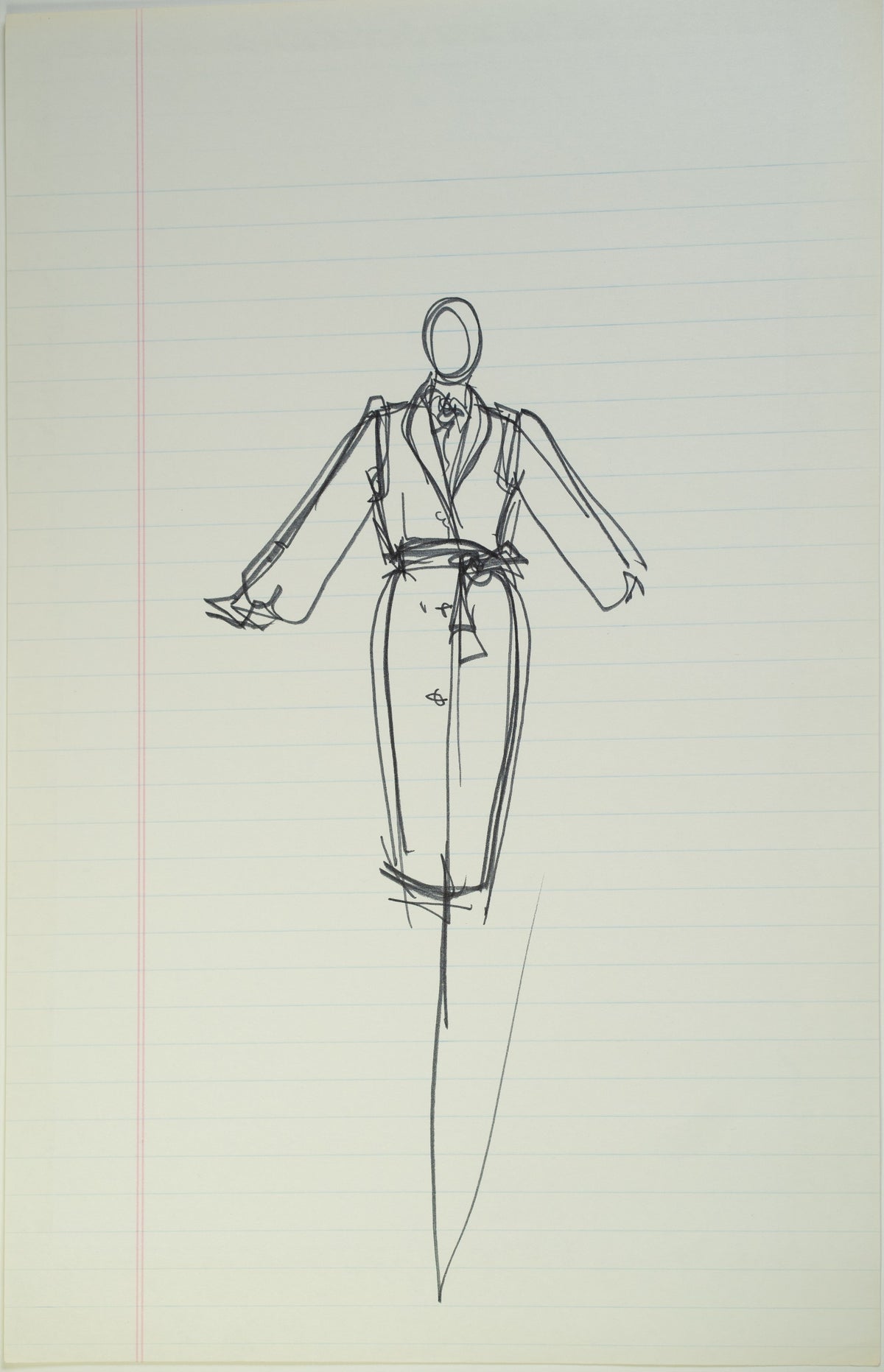 Set sketch 4 of 4: “Lapel Rouser”, original Halston pen sketch, product number 00184