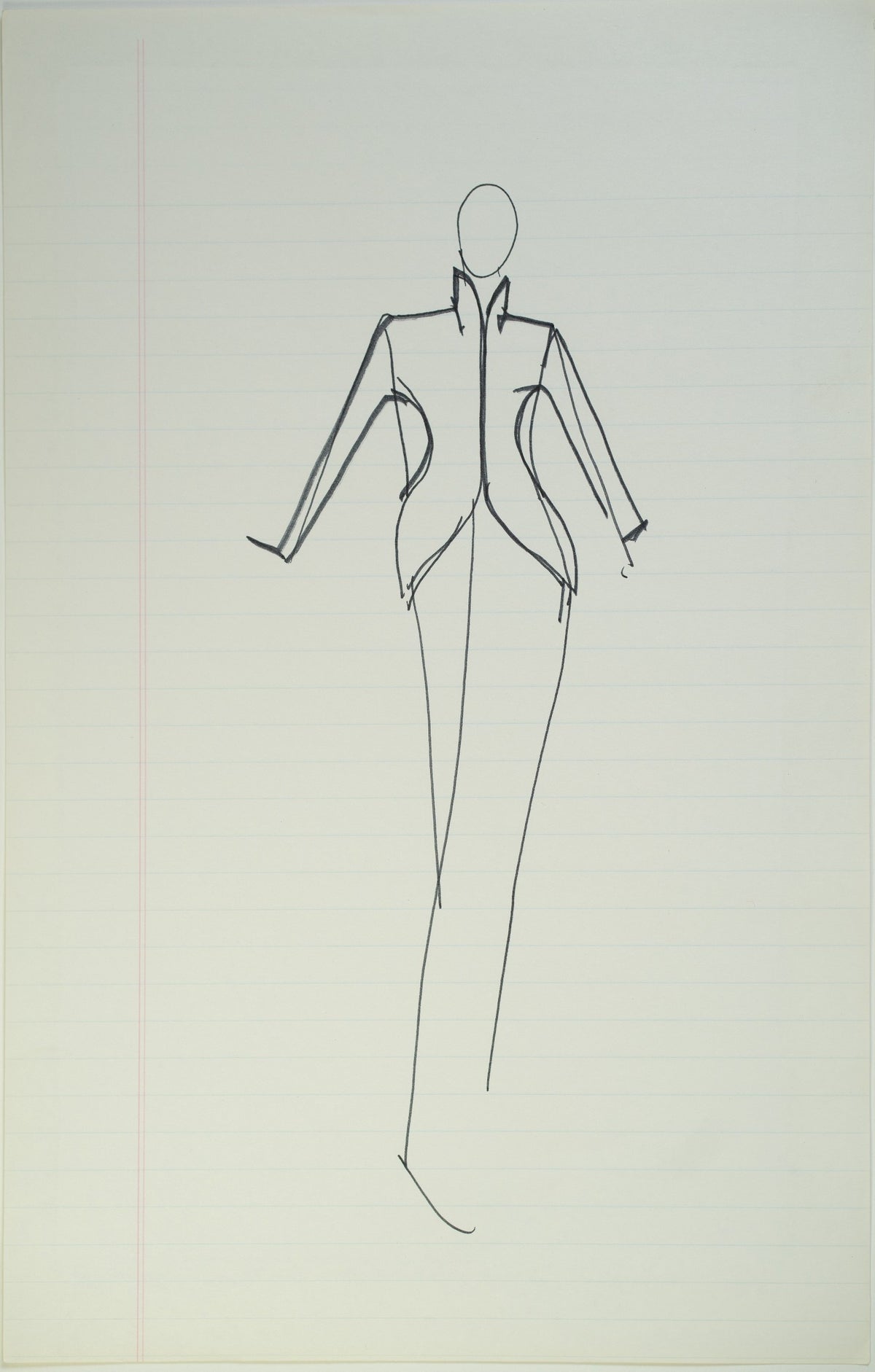 Set sketch 3 of 4: “Collar Call”, original Halston pen sketch, product number 00188