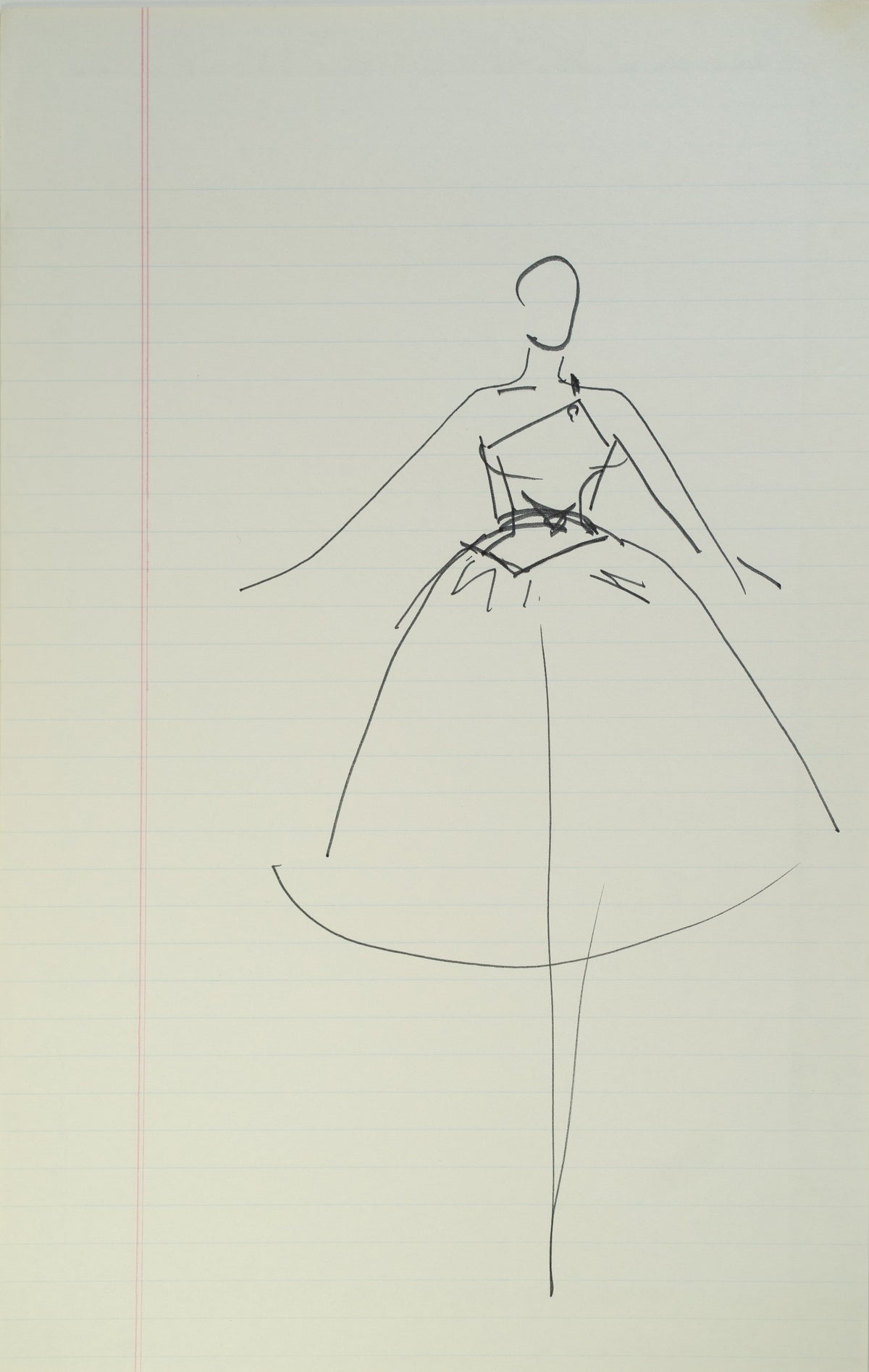 Set sketch 2 of 4: “Twirl Girl”, original Halston pen sketch, product number 00344