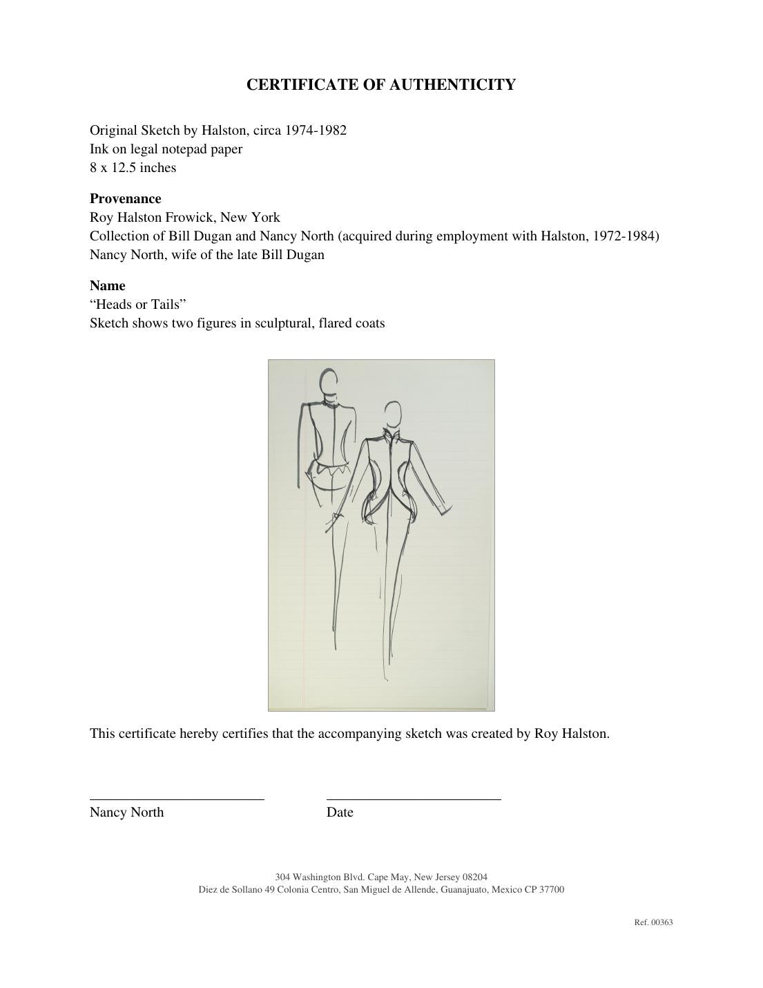 Certificate of authenticity for “Heads or Tails” (No. 00363)