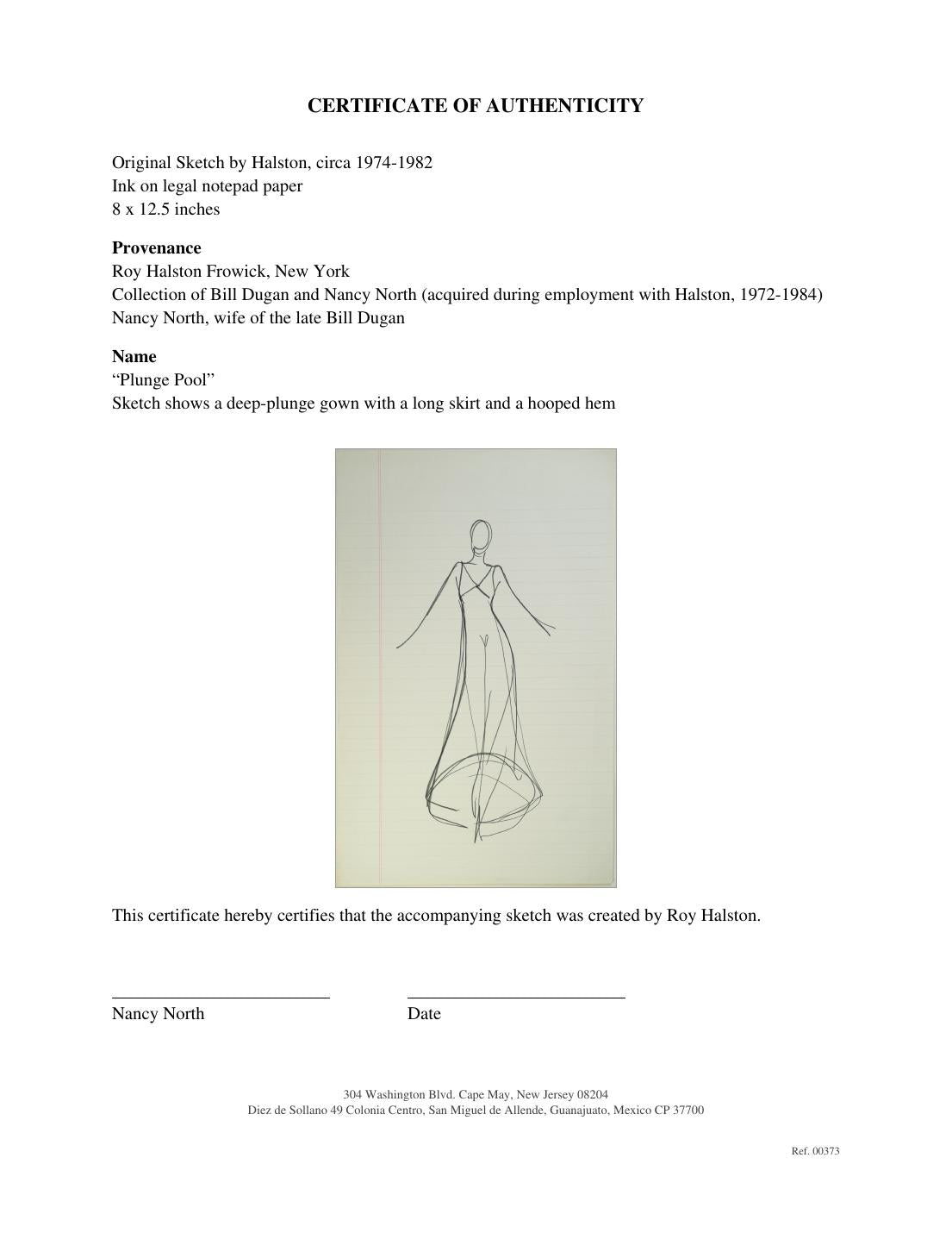 Certificate of authenticity for “Plunge Pool” (No. 00373)