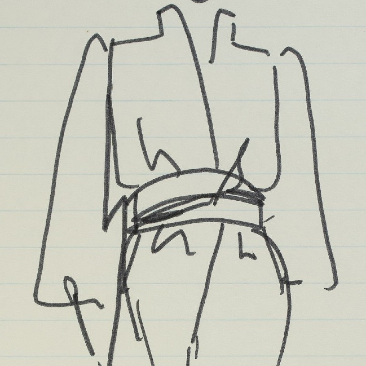 Detail of “Waist Deep”: a close view of Halston’s pen line