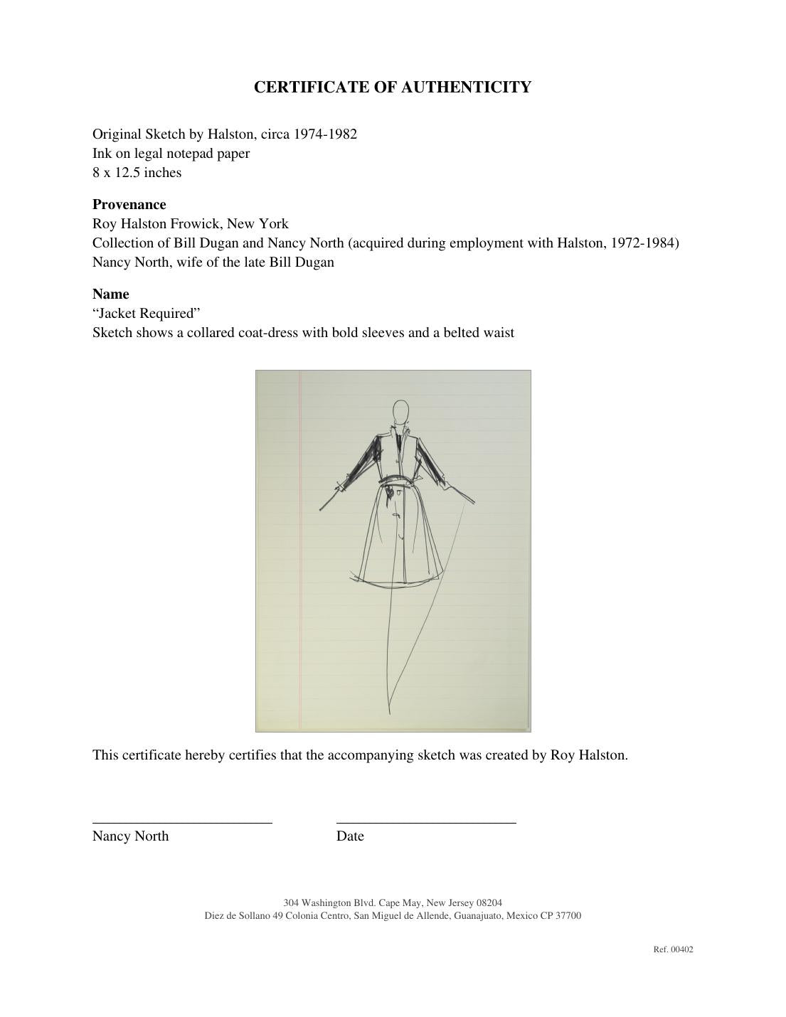 Certificate of authenticity for “Jacket Required”