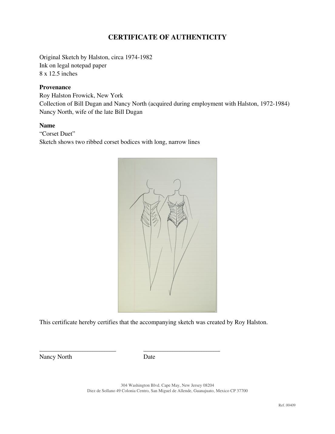 Certificate of authenticity for “Corset Duet” (No. 00409)