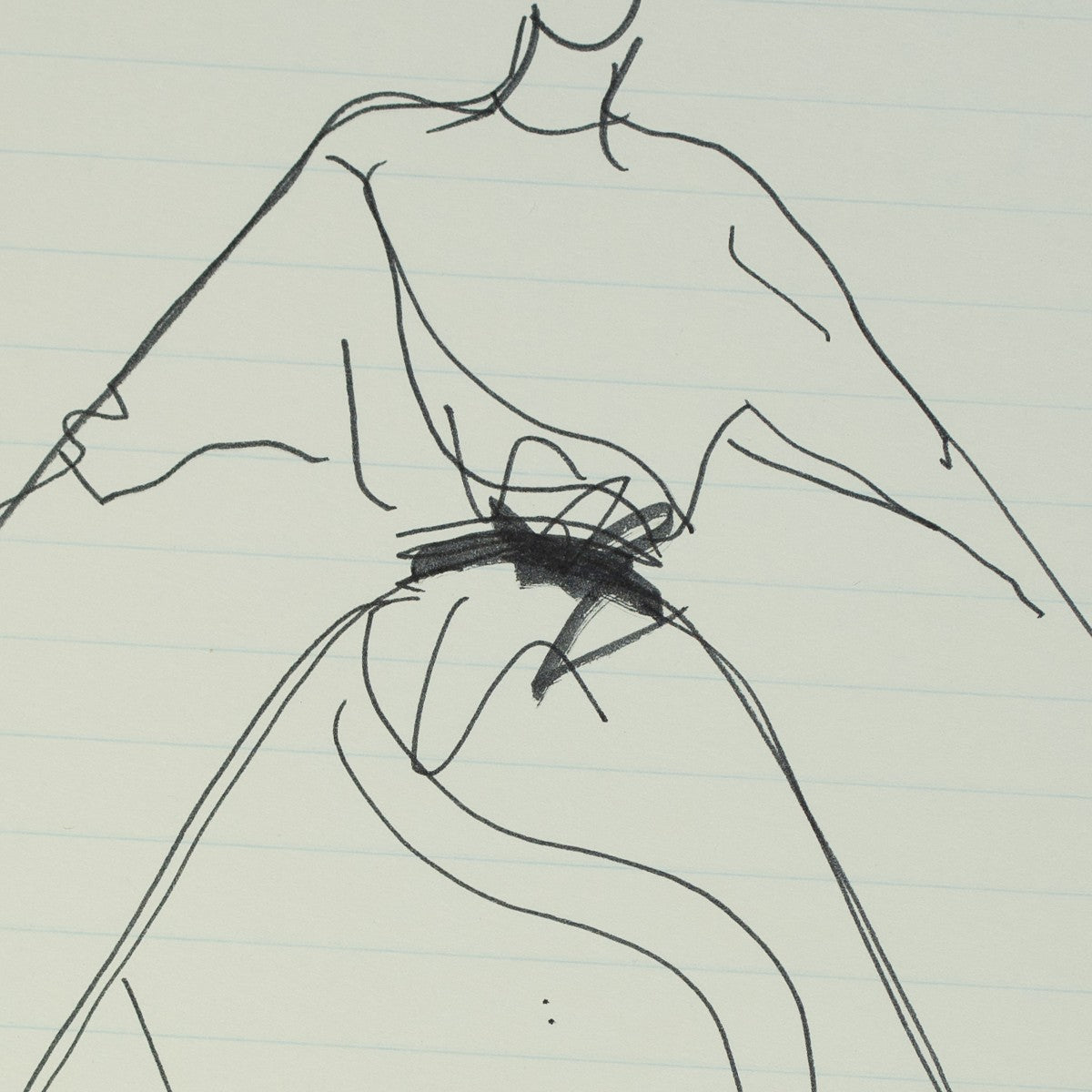 Detail of “Tied Up for the Evening”: a close view of Halston’s pen line