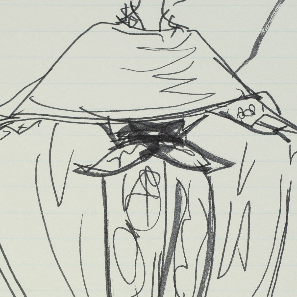 Detail of “Wing It”: a close view of Halston’s pen line