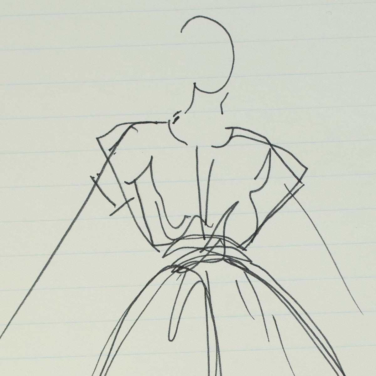 Detail of “Full Skirt Ahead”: a close view of Halston’s pen line