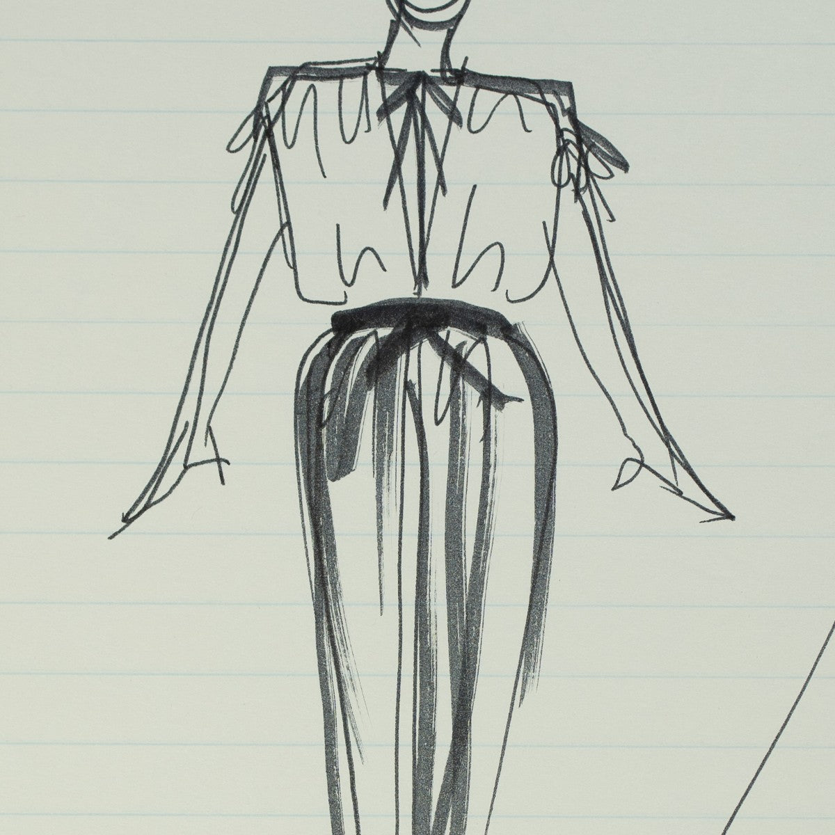 Detail of “Shoulder to Lean On”: a close view of Halston’s pen line