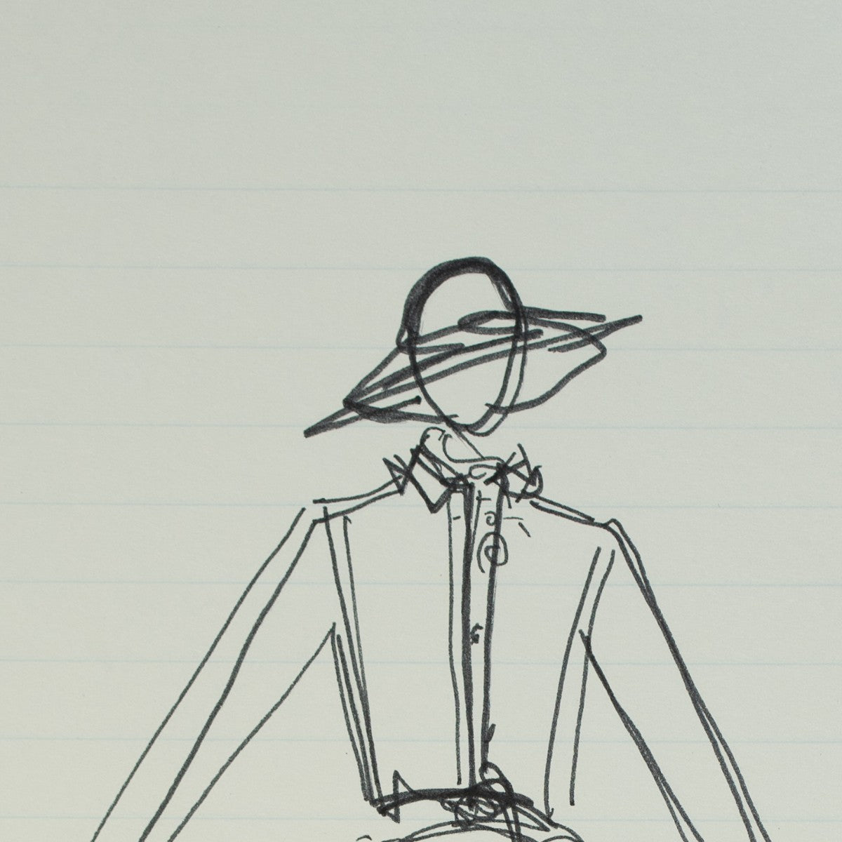 Detail of “Hat Trick”: a close view of Halston’s pen line