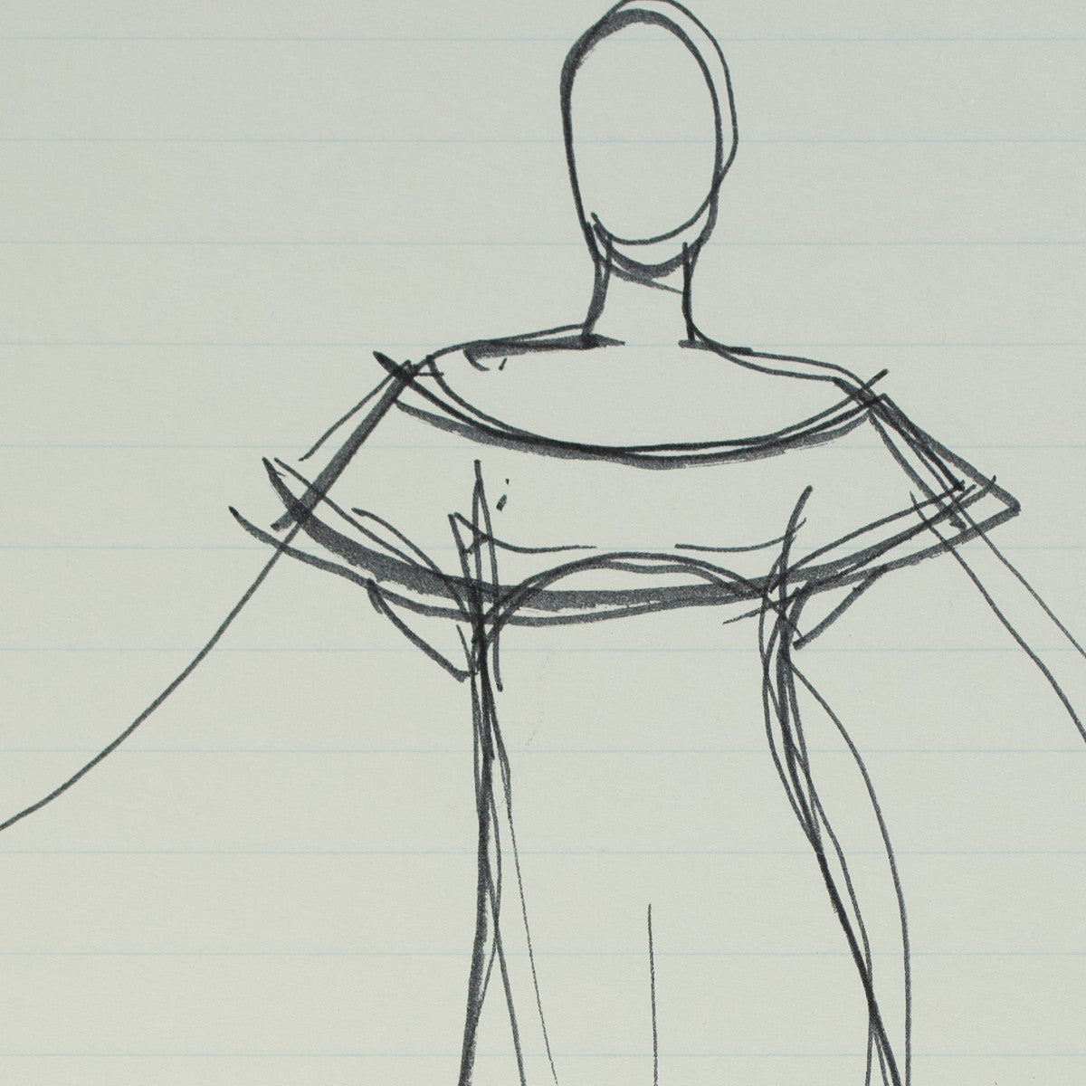 Detail of “Shoulder the Blame”: a close view of Halston’s pen line