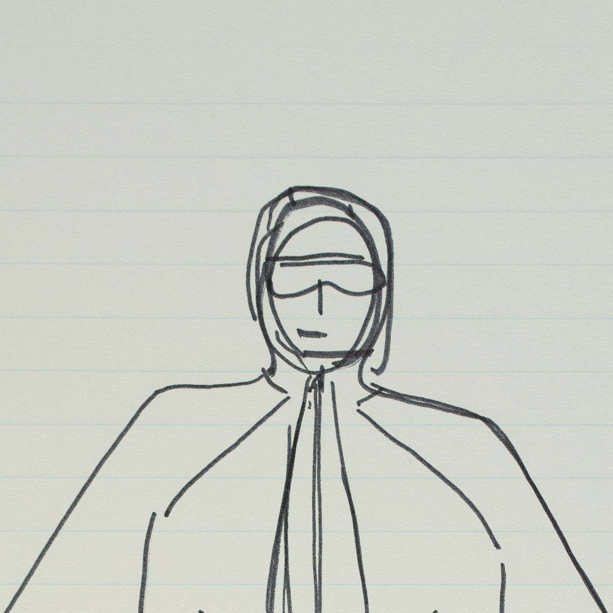 Detail of “Hooded Intentions”: a close view of Halston’s pen line