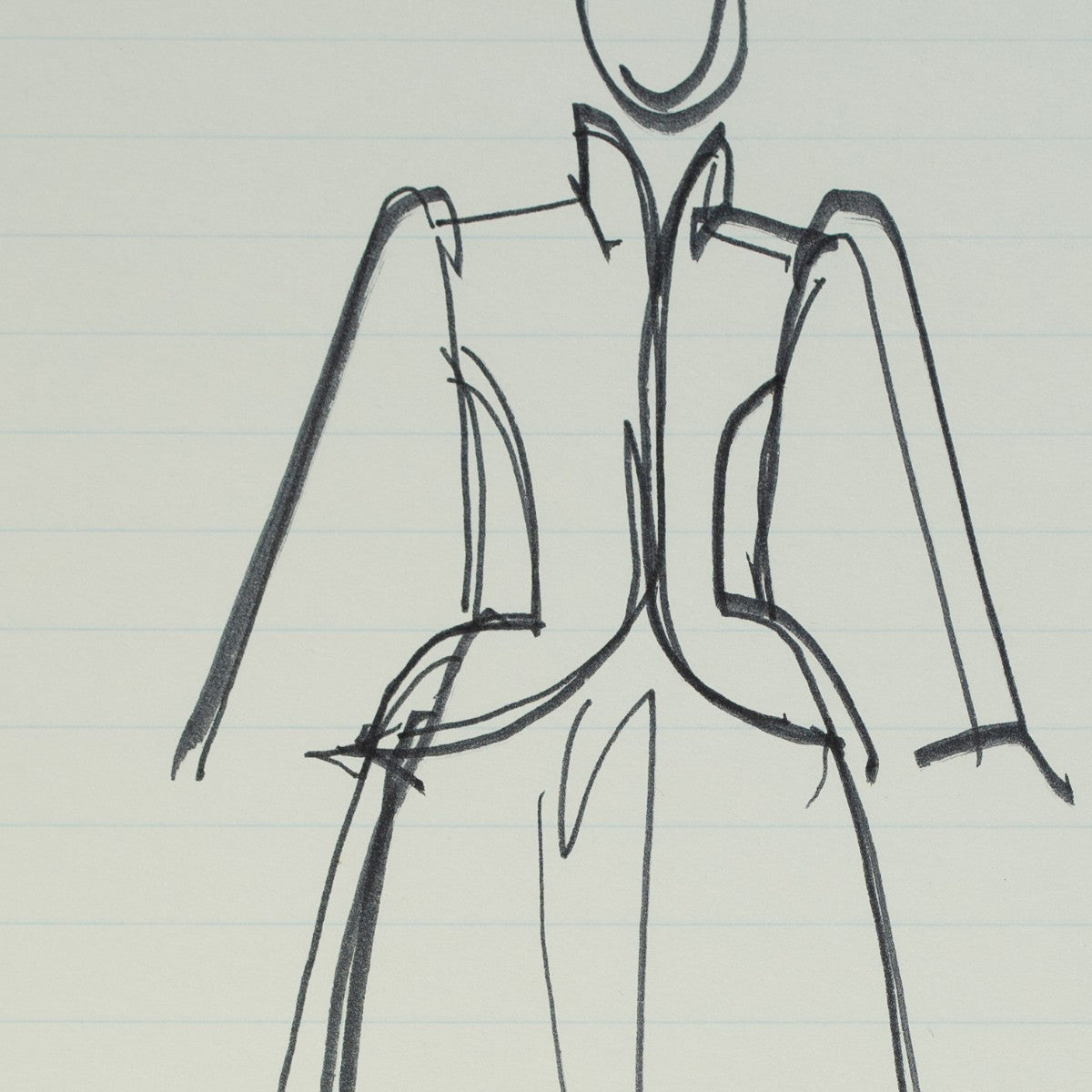 Detail of “Pad Habits”: a close view of Halston’s pen line
