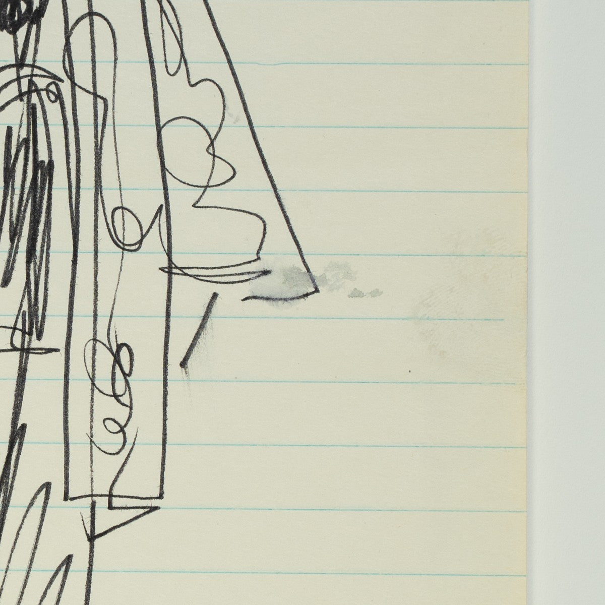 Detail of “Pattern Recognition”: a smudge on the sheet beside the sleeve