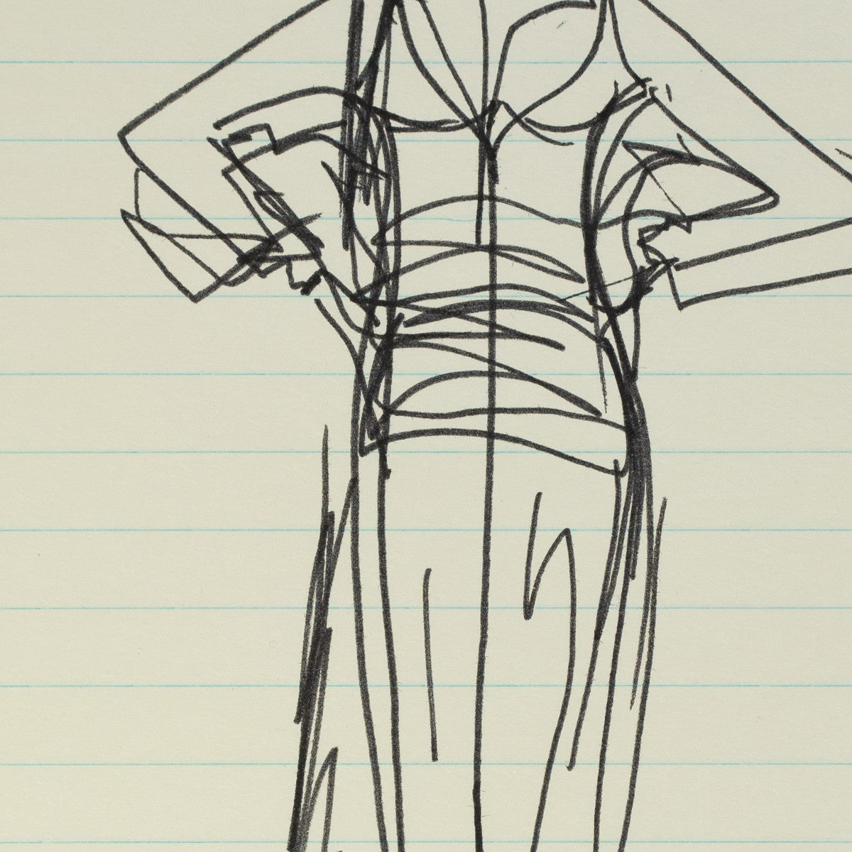Detail of “Hip Check”: a close view of Halston’s pen line