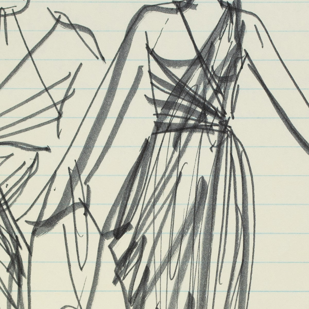 Detail of “Drape Escape”: a close view of Halston’s pen line