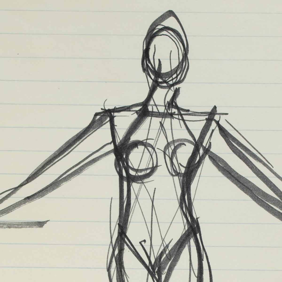 Detail of “Crossing Lines”: a close view of Halston’s pen line