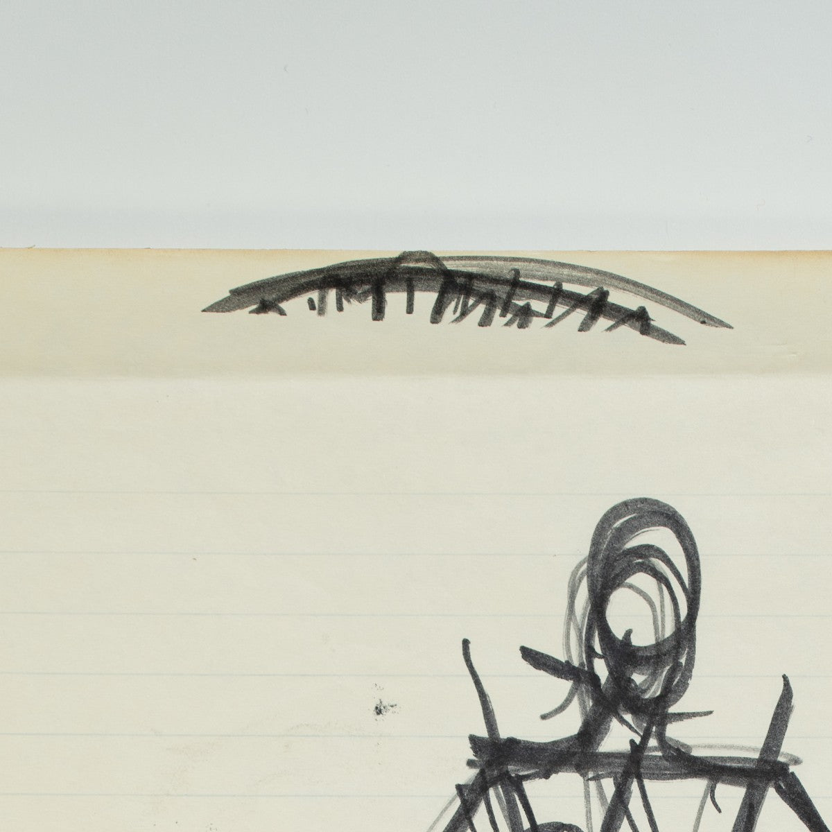 Detail of “Strike a Pose”: a scribbled mark along the top edge of the sheet