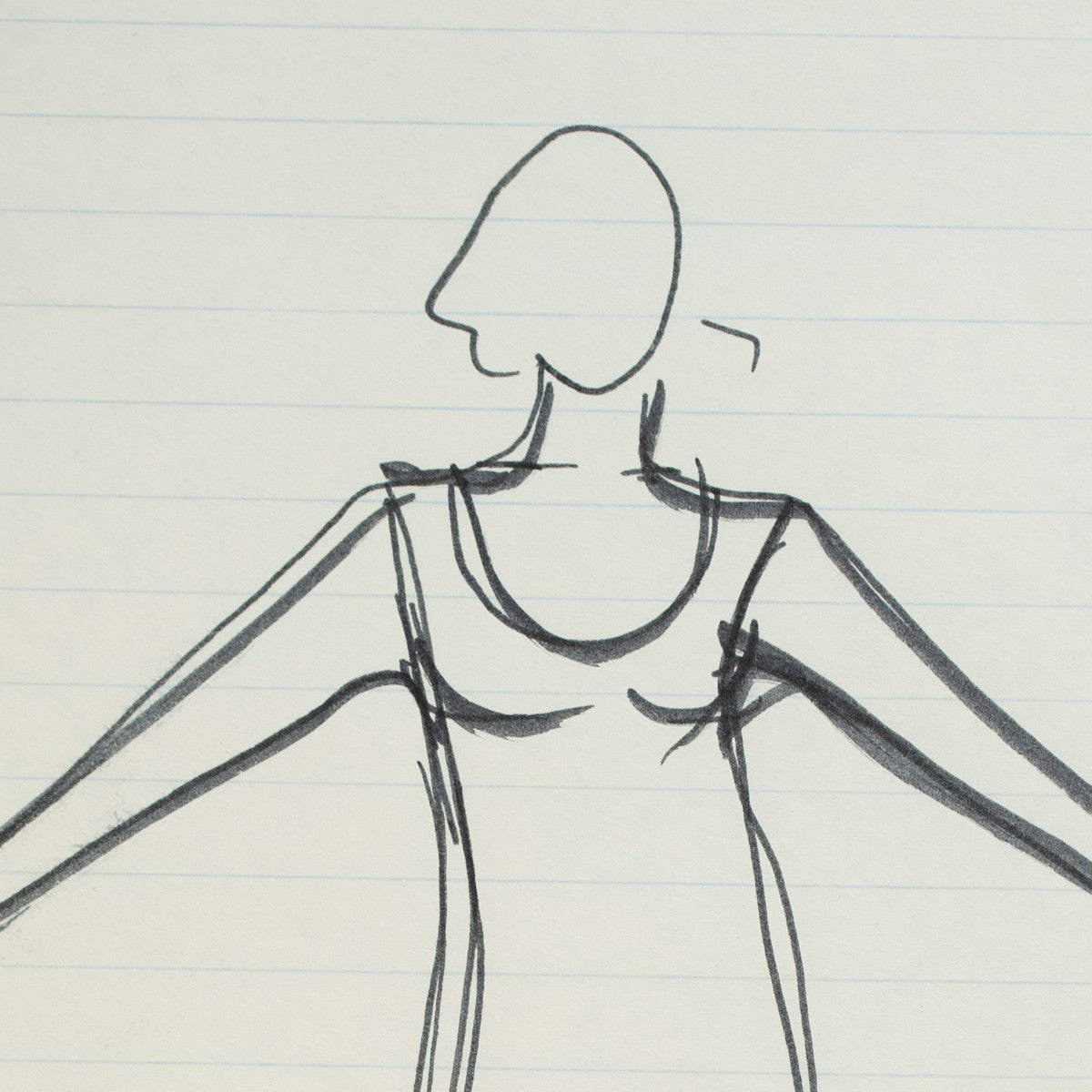 Detail of “Long Sleeves, Longer Legend”: a close view of Halston’s pen line