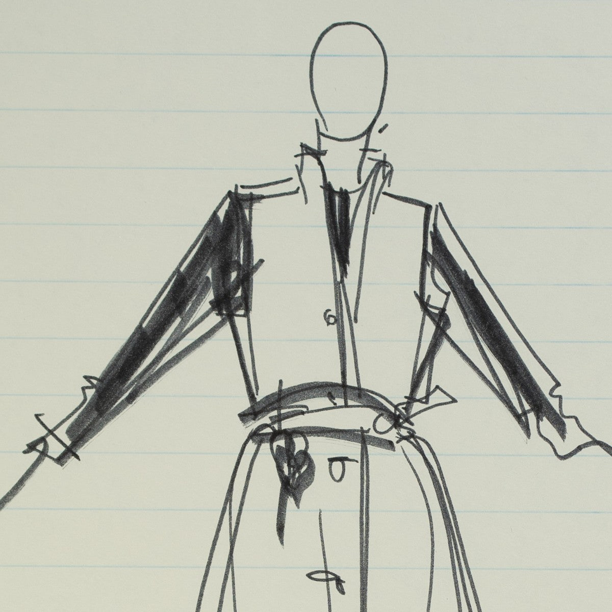 Detail of “Jacket Required”: a close view of Halston’s pen line