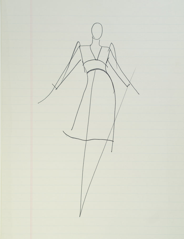 Original Halston pen sketch, product number 00360